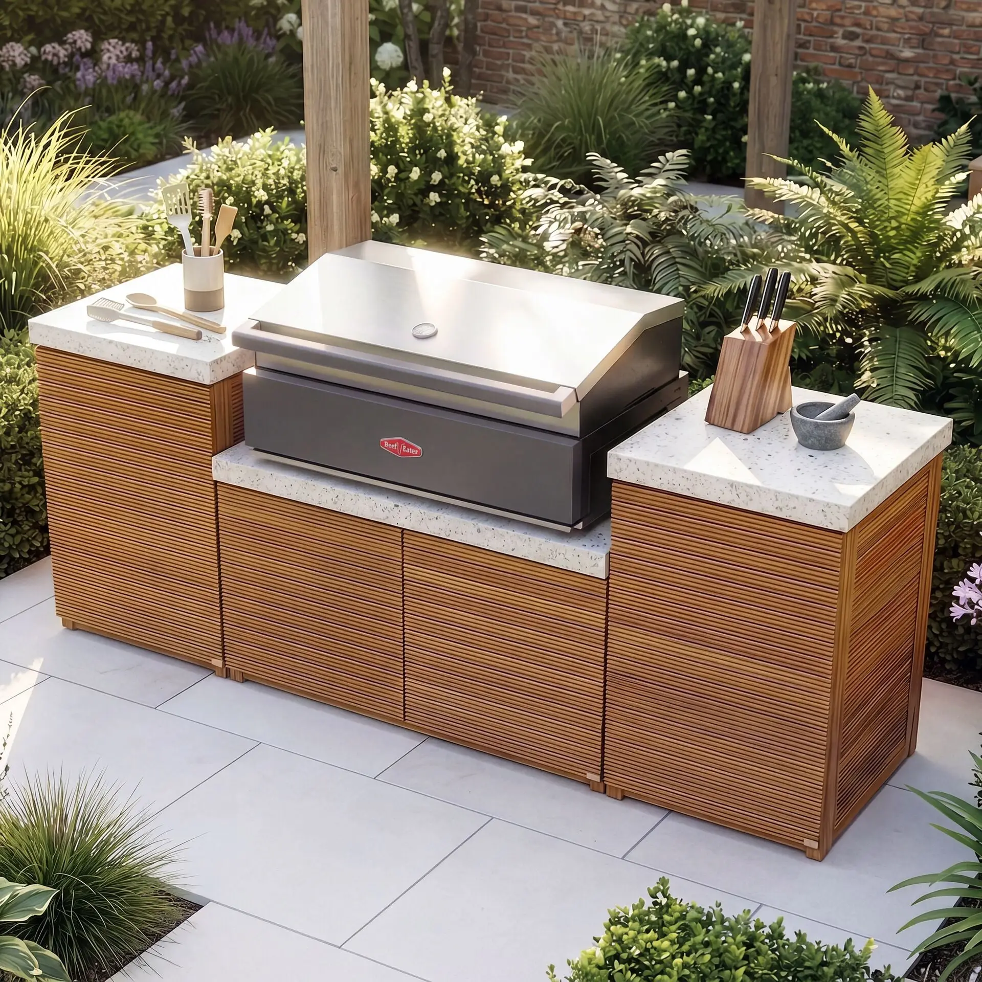 Antigua Small Kitchen Storage Units with Beefeater 1200E Series BBQ