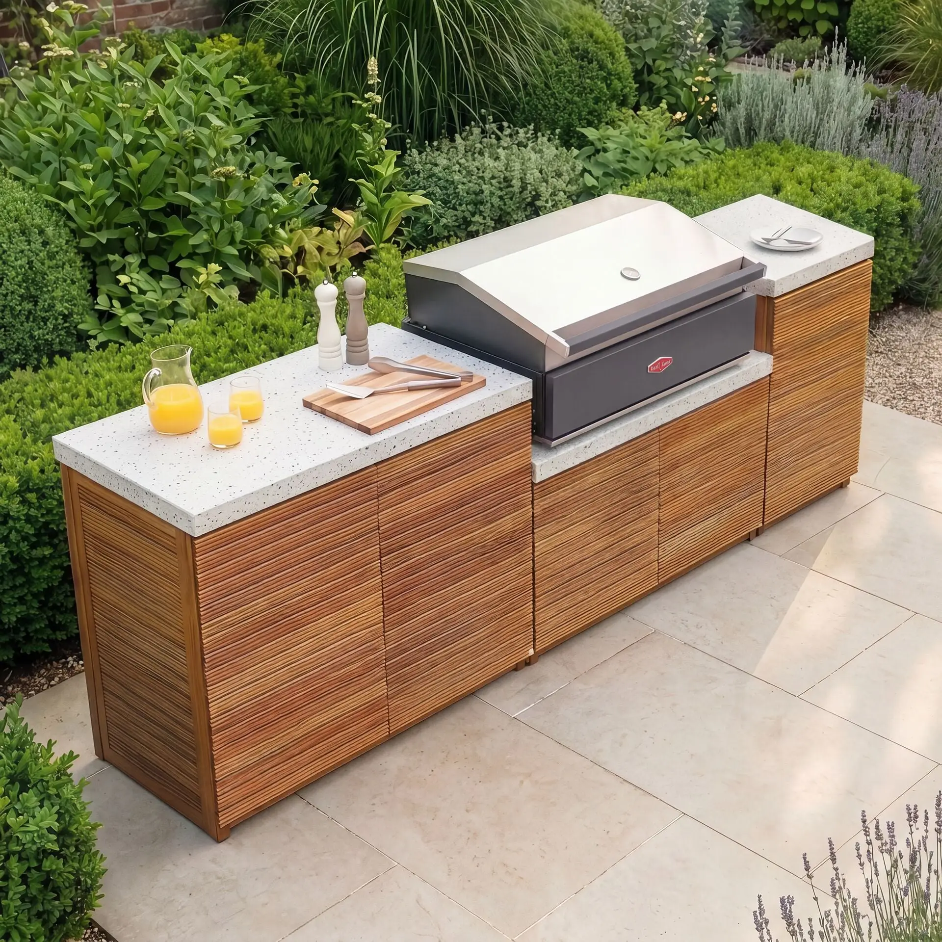 Antigua Medium Kitchen Storage Units with Beefeater 1200E Series BBQ