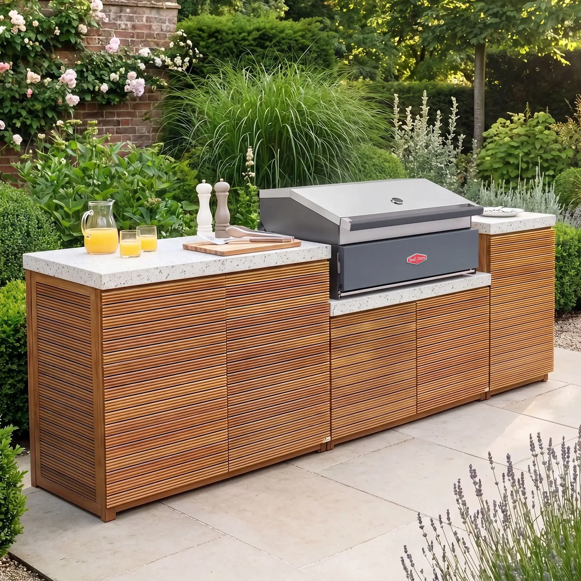 Antigua Medium Kitchen Storage Units with Beefeater 1200E Series BBQ