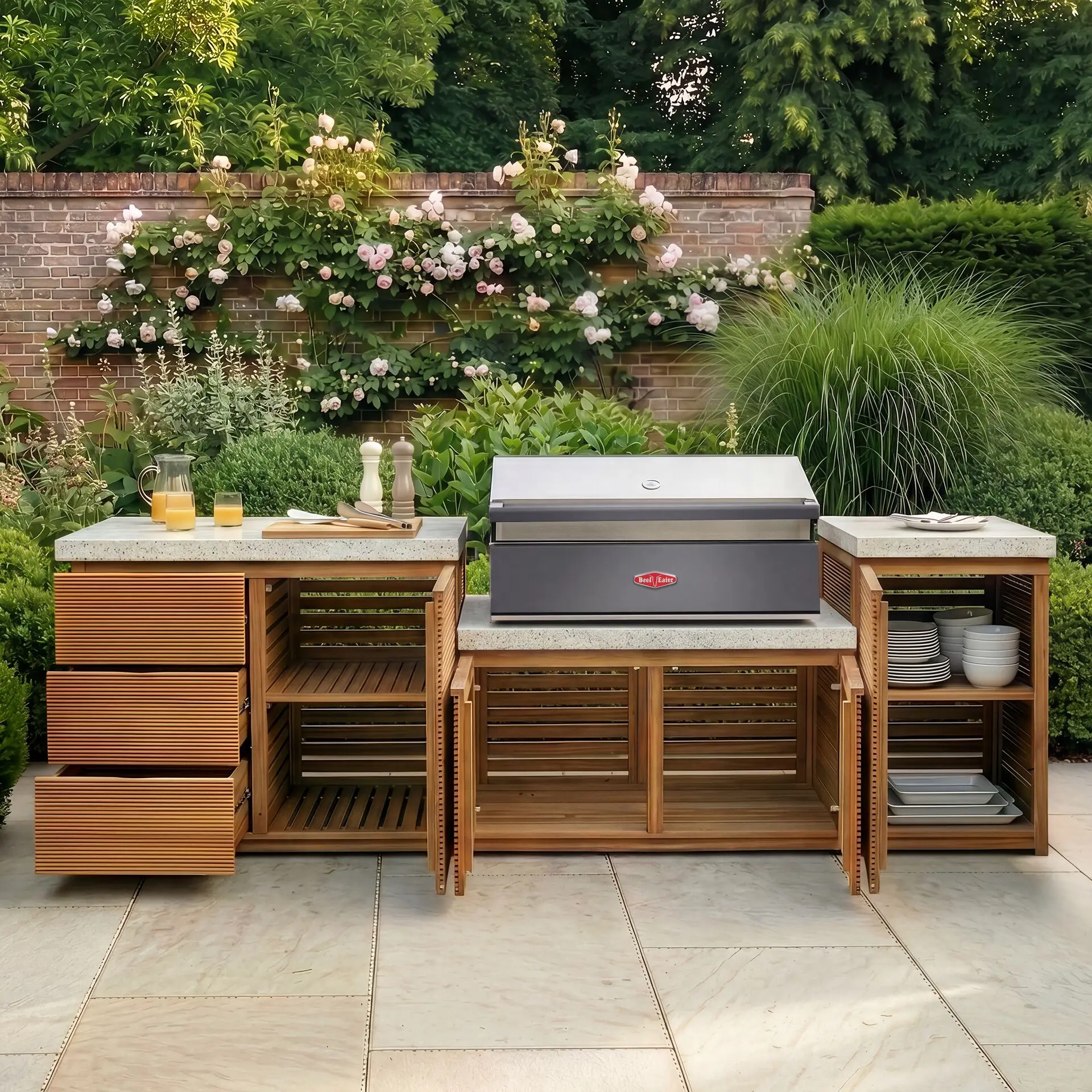 Antigua Medium Kitchen Storage Units with Beefeater 1200E Series BBQ