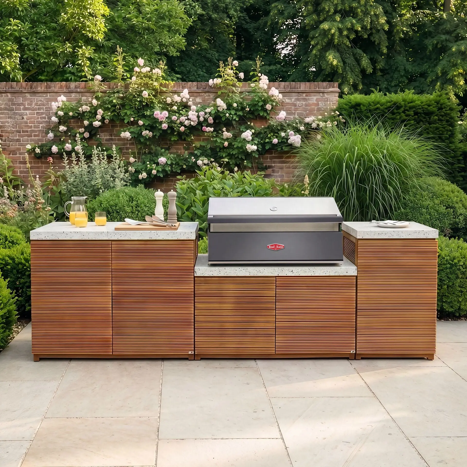Antigua Medium Kitchen Storage Units with Beefeater 1200E Series BBQ