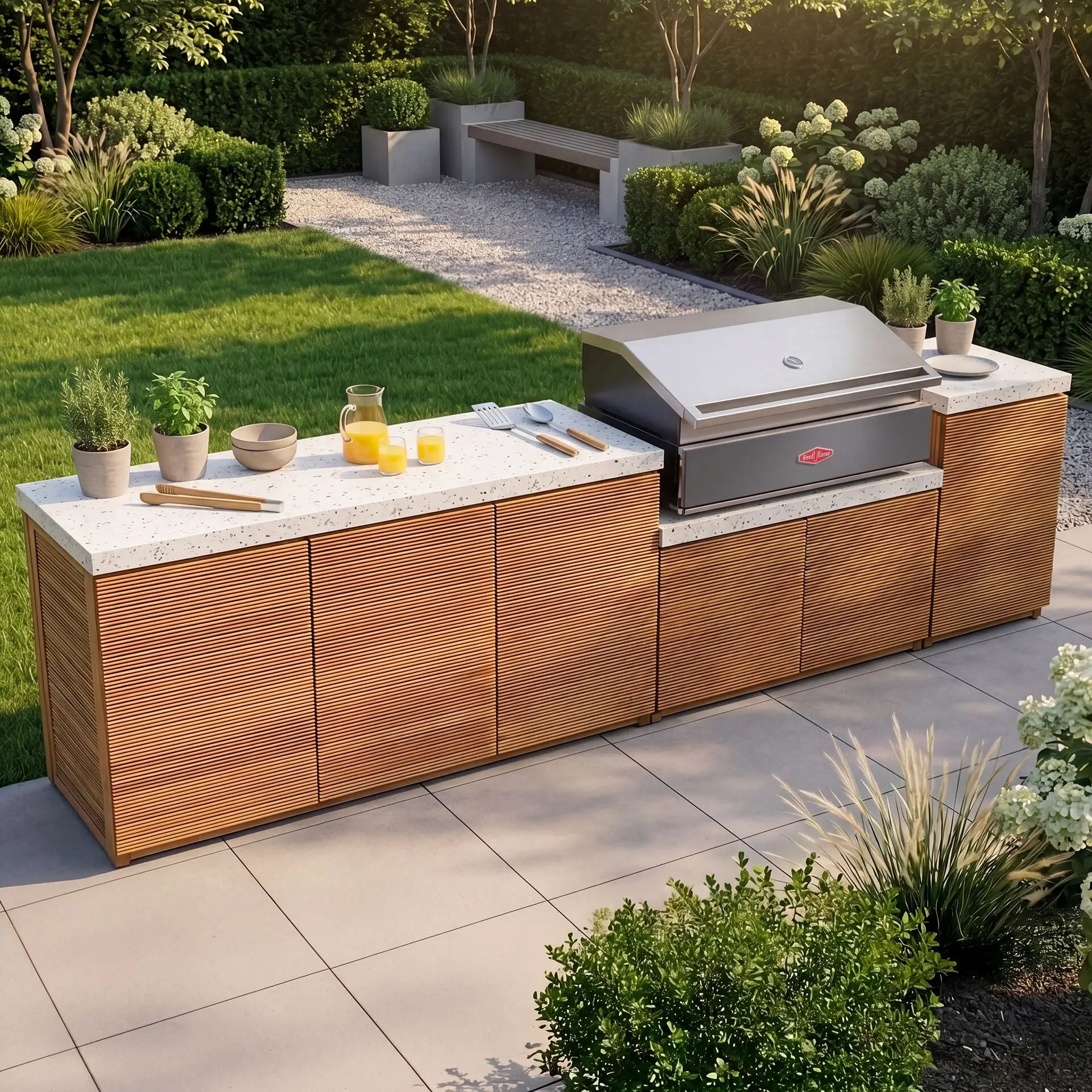 Antigua Large Kitchen Storage Units with Beefeater 1200E Series BBQ
