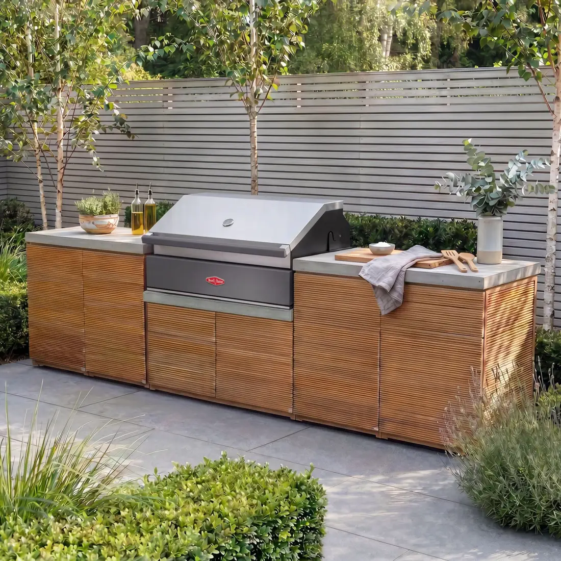 Bali Outdoor Kitchen Storage Units with Beefeater 1700 Series BBQ - Double Configuration
