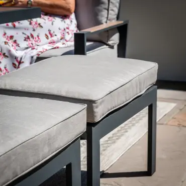 Vancouver Large Aluminium Corner Dining Set - Rectangular Rising Table with 2 Stools & Armchair