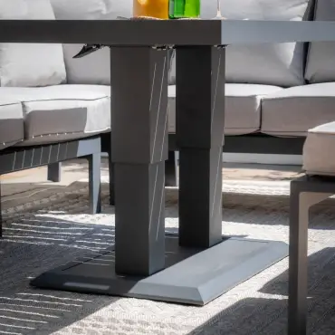 Vancouver Large Aluminium Corner Dining Set - Rectangular Rising Table with 2 Stools & Armchair