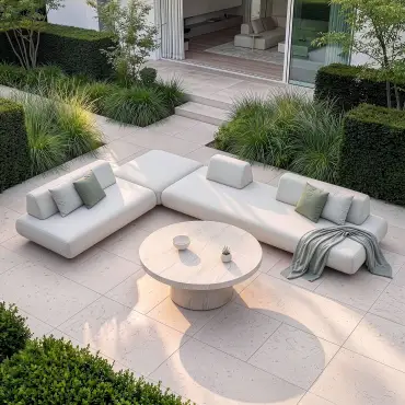 Fabric Cannes Large Corner Sofa Set - Round Marble Effect Coffee Table