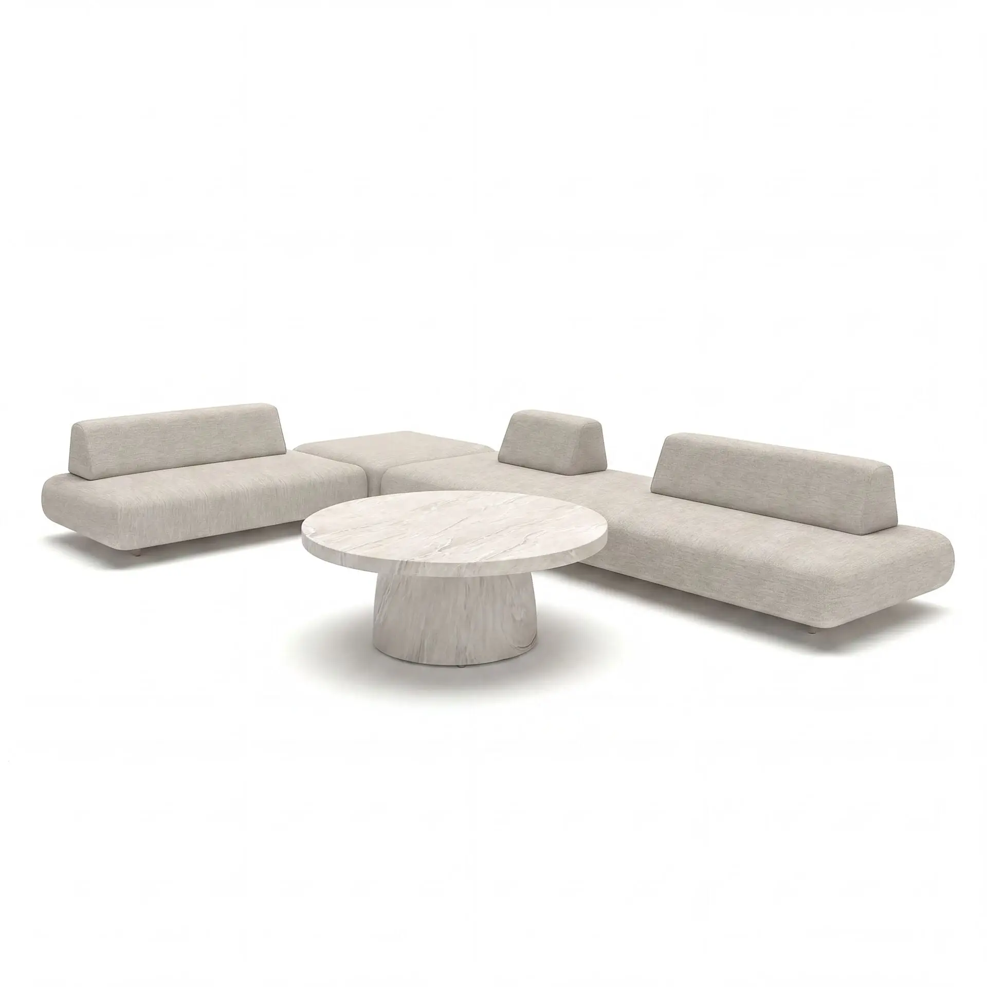 Fabric Cannes Large Corner Sofa Set - Round Marble Effect Coffee Table