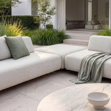Fabric Cannes Medium Corner Sofa Set - Round Marble Effect Coffee Table