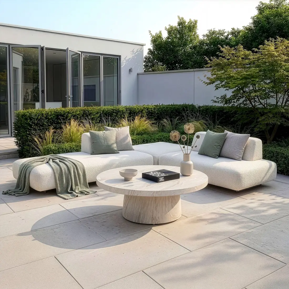 Fabric Cannes Small Corner Sofa Set - Round Marble Effect Coffee Table