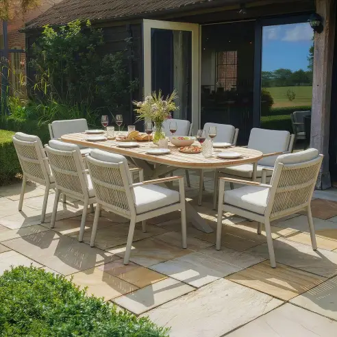 Sicily Rope Weave 8 Seat Rectangular Dining Set