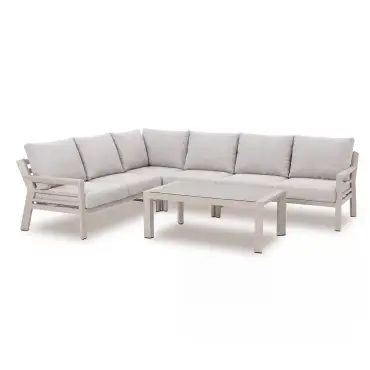 New York Aluminium Corner Sofa Set with Ceramic Glass Coffee Table - Latte