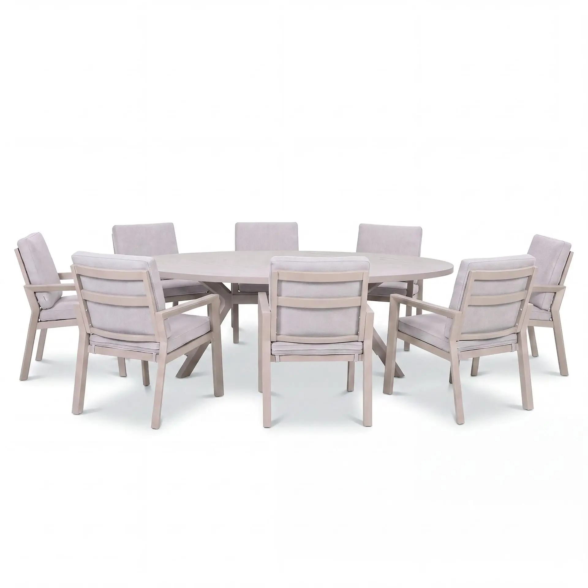 New York 8 Seat Oval Aluminium Ceramic Glass Dining Set - Latte
