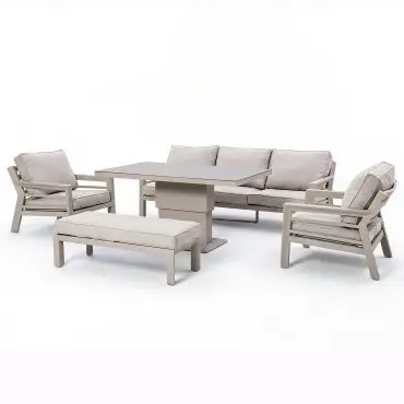 New York 3 Seat Sofa Aluminium Sofa Set with Ceramic Glass Rising Table - Latte