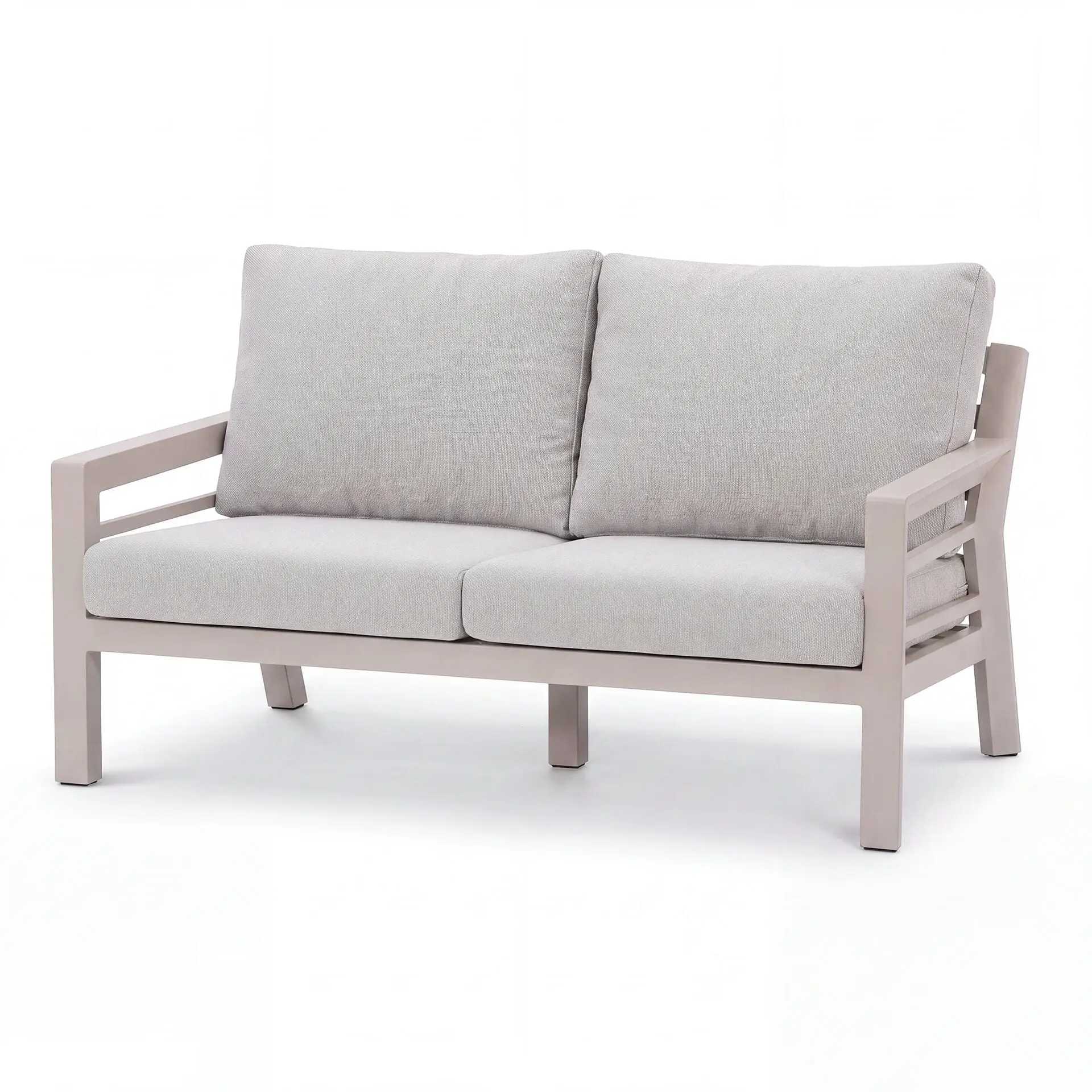 New York 2 Seat Aluminium Sofa Set with Ceramic Glass Coffee Table - Latte