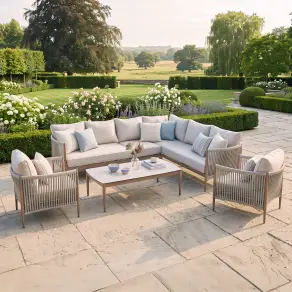 Havana Rope Weave Large Corner Sofa & 2 Armchairs