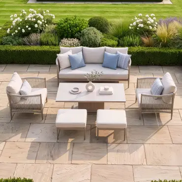 Havana Rope Weave 3 Seat Sofa Dining Set - Rising Table & Footstools