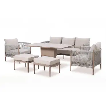 Havana Rope Weave 3 Seat Sofa Dining Set - Rising Table & Footstools