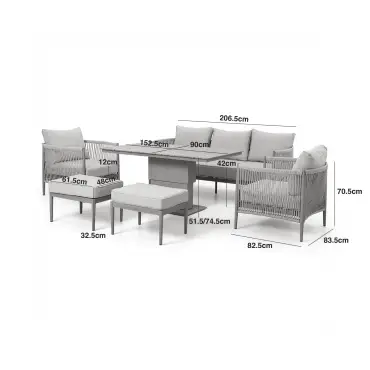 Havana Rope Weave 3 Seat Sofa Dining Set - Rising Table & Footstools