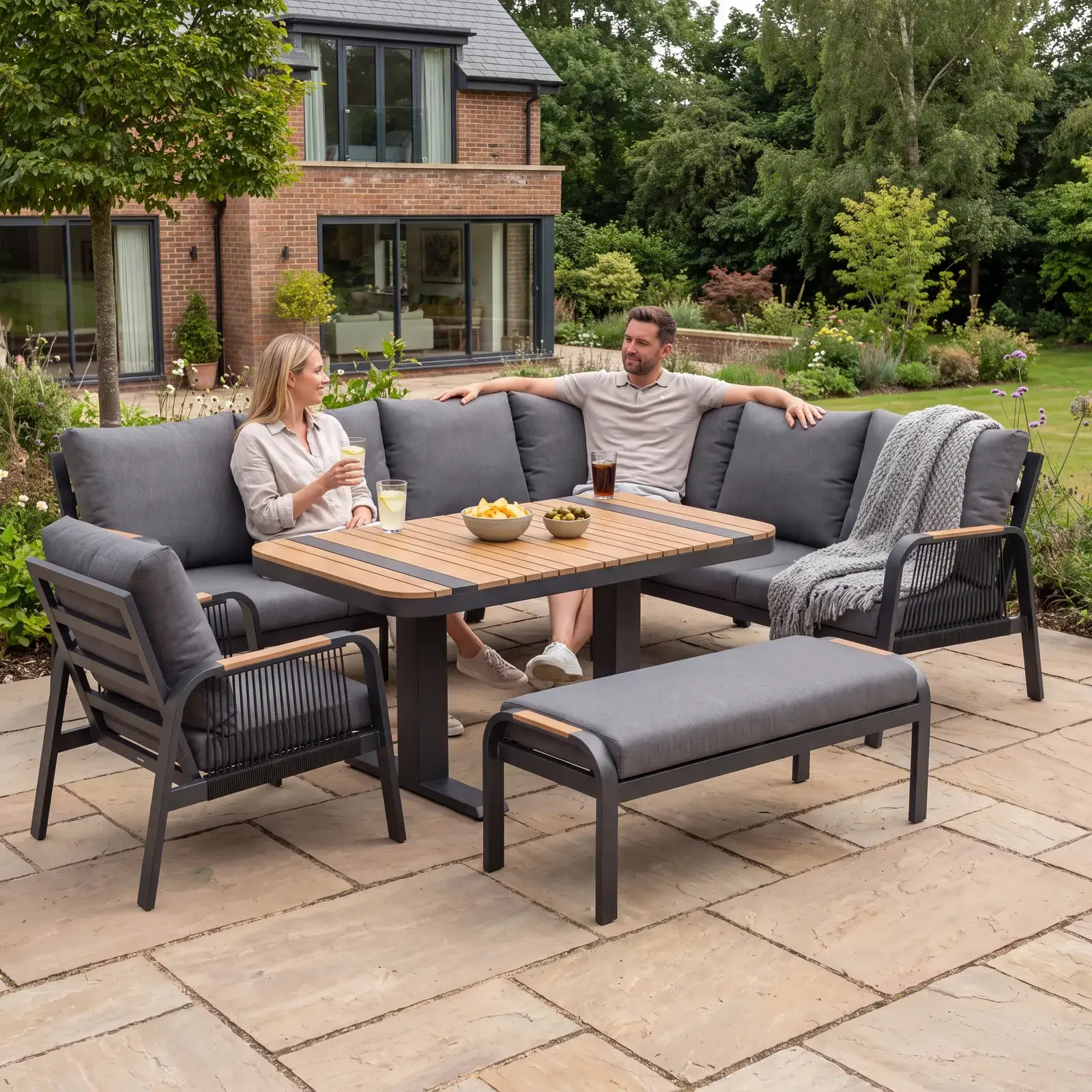 NOVA Harvey Corner Sofa Lounge Dining Set - Rectangular Rising Table (Plus)