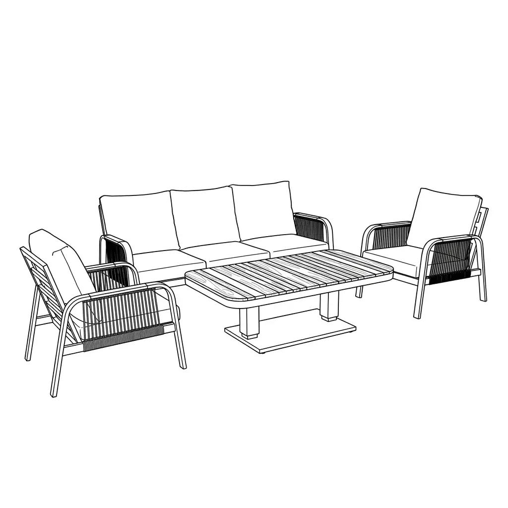 NOVA Harvey 3 Seater Sofa Lounge Dining Set - Rectangular Rising Table
