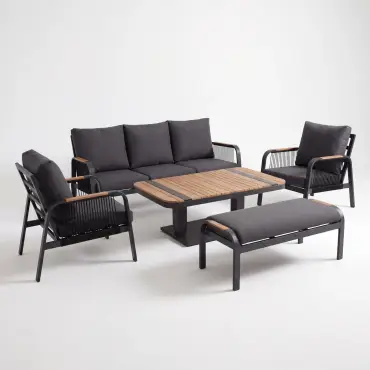 NOVA Harvey 3 Seater Sofa Lounge Dining Set - Rectangular Rising Table (Plus)