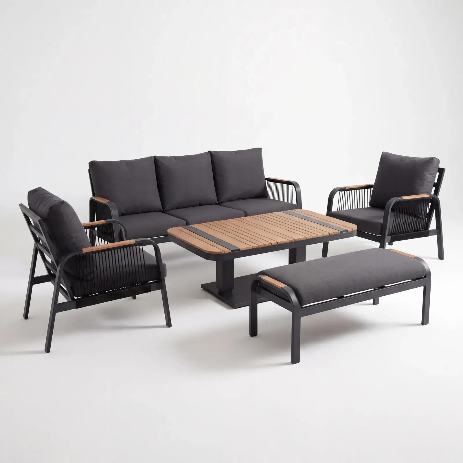 NOVA Harvey 3 Seater Sofa Lounge Dining Set - Rectangular Rising Table (Plus)