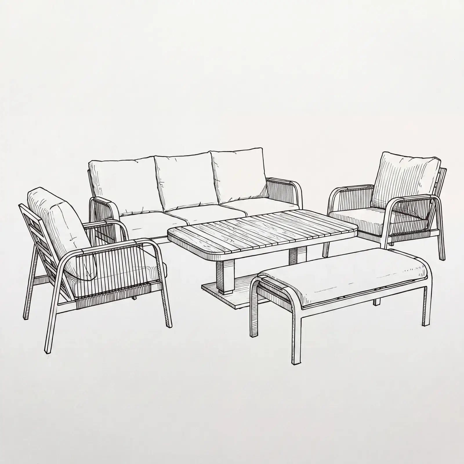 NOVA Harvey 3 Seater Sofa Lounge Dining Set - Rectangular Rising Table (Plus)