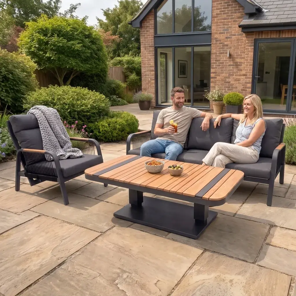 NOVA Harvey 3 Seater Sofa Reclining Lounge Dining Set - Rectangular Rising Table