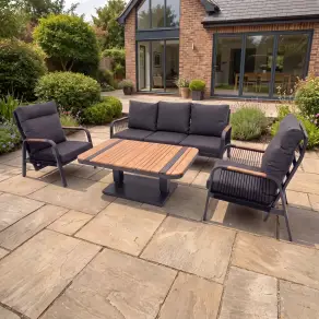 NOVA Harvey 3 Seater Sofa Reclining Lounge Dining Set - Rectangular Rising Table