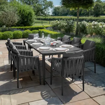 Milan Rope Weave 8 Seat Rectangular Dining Set - Charcoal