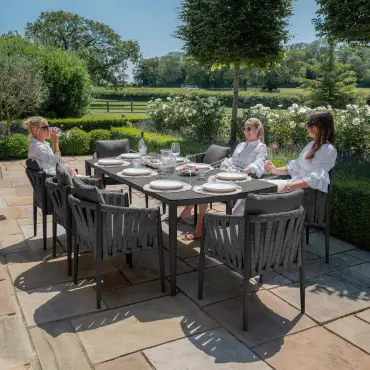 Milan Rope Weave 8 Seat Rectangular Dining Set - Charcoal