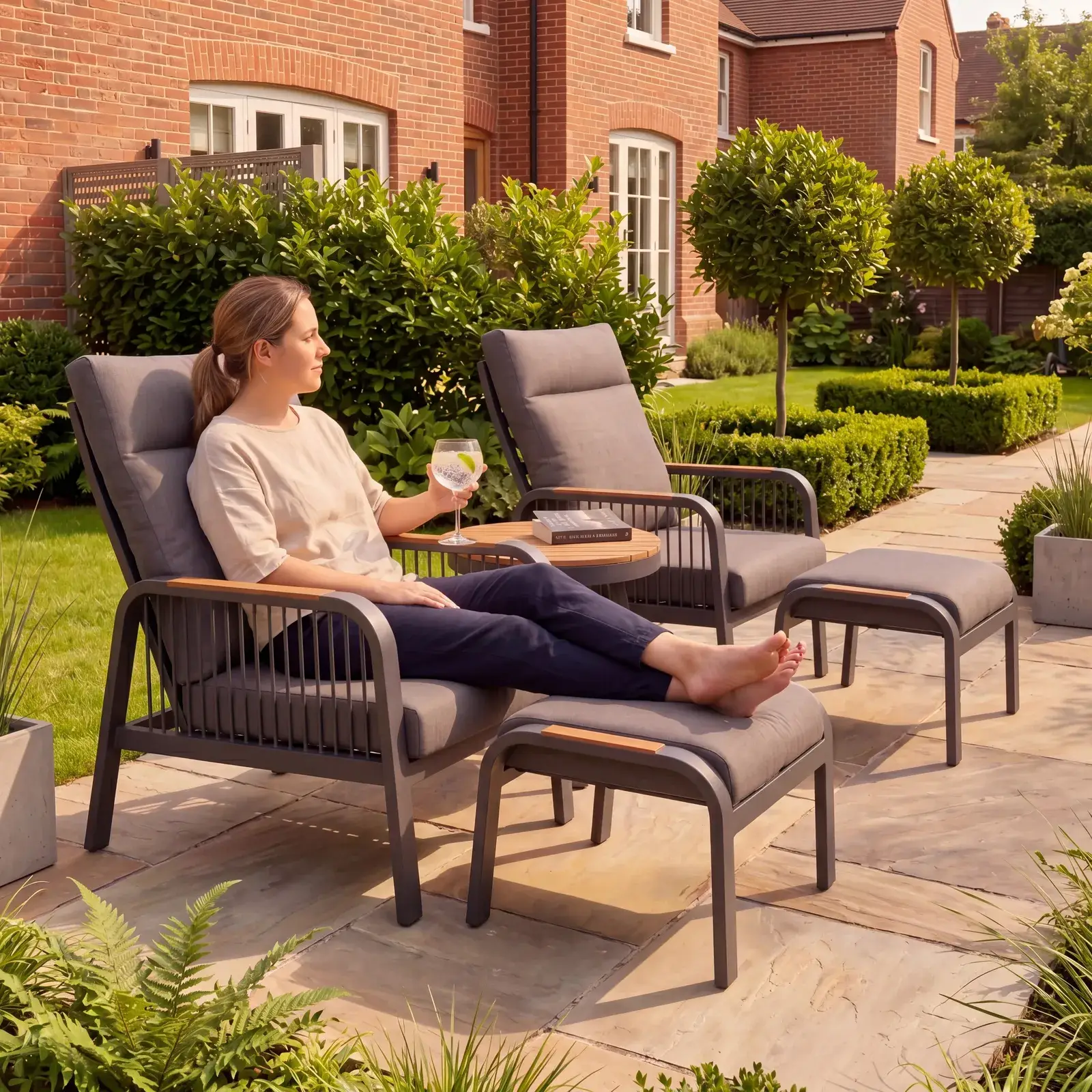 NOVA Harvey 5pc Reclining Lounging Set - Round Side Table