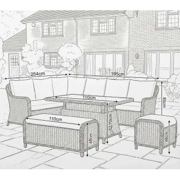 NOVA Ivy Left Hand Corner Sofa Lounge Dining Set - Rectangular Rise & Fall Table
