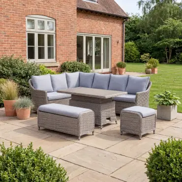 NOVA Ivy Right Hand Corner Sofa Lounge Dining Set - Rectangular Rise & Fall Table