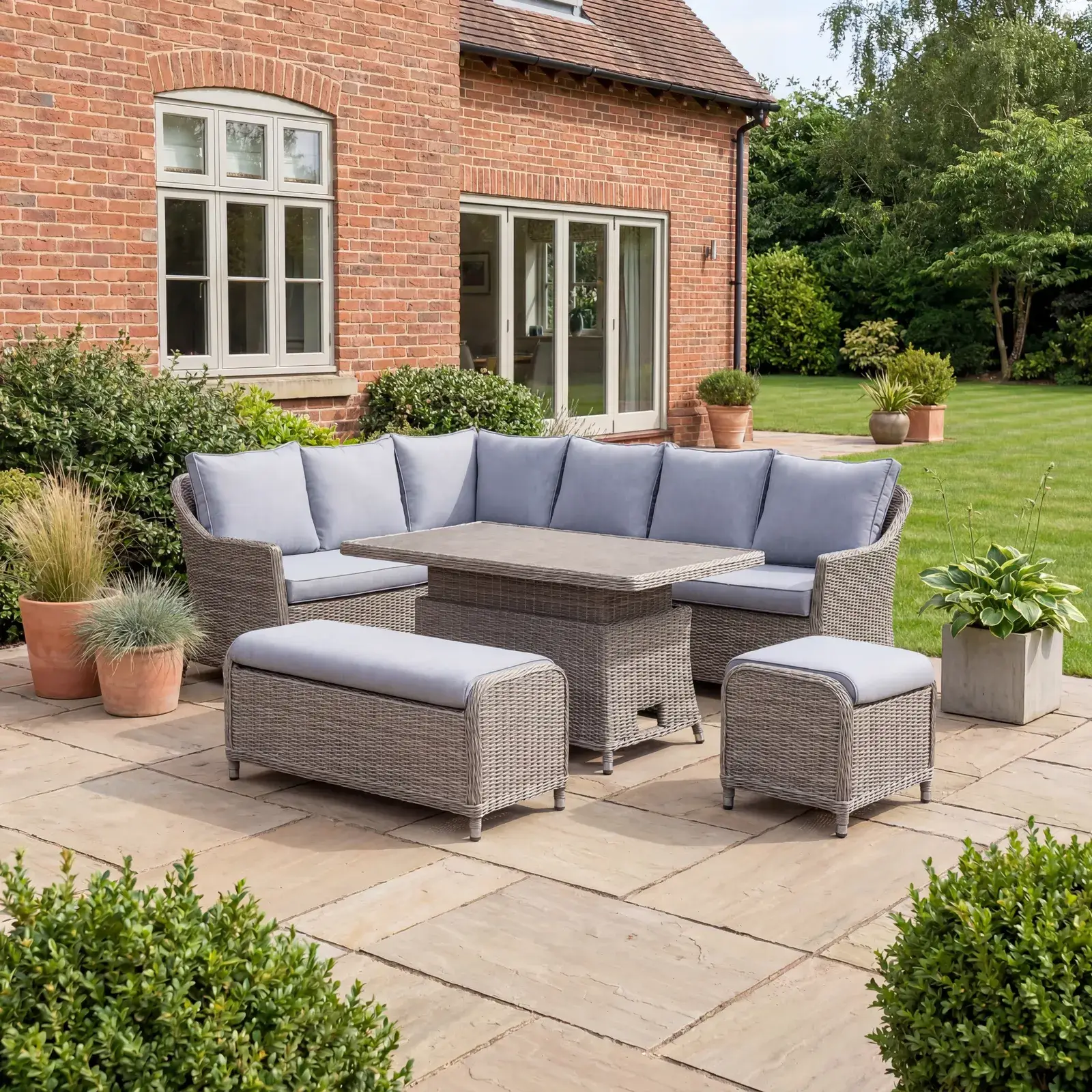 NOVA Ivy Right Hand Corner Sofa Lounge Dining Set - Rectangular Rise & Fall Table