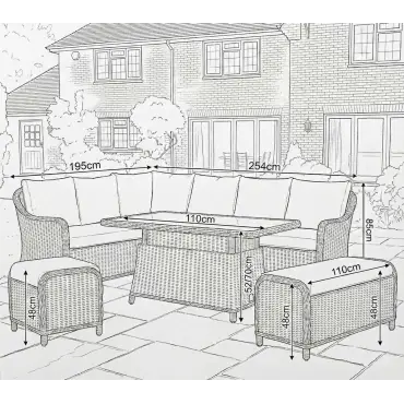 NOVA Ivy Right Hand Corner Sofa Lounge Dining Set - Rectangular Rise & Fall Table