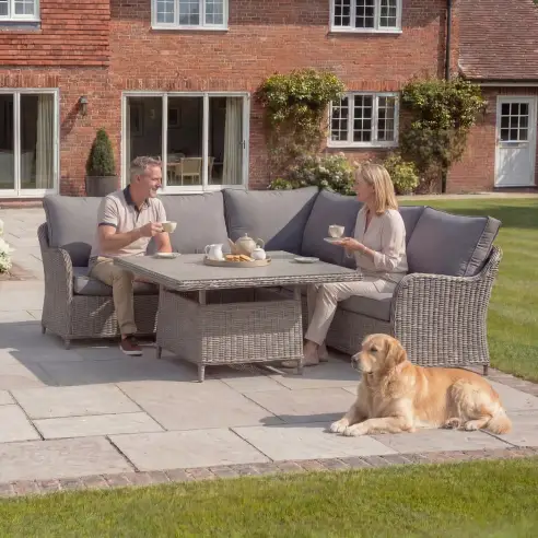 NOVA Ivy Corner Sofa Lounge Dining Set - Square Rise & Fall Table