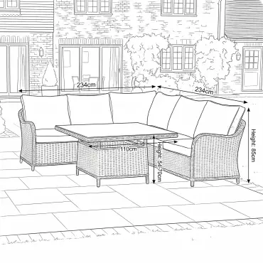 NOVA Ivy Corner Sofa Lounge Dining Set - Square Rise & Fall Table