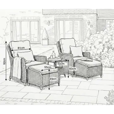 NOVA Ivy 5pc Reclining Lounging Set - Square Side Table