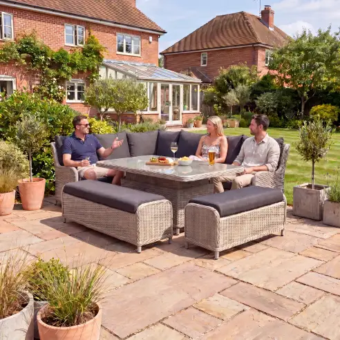 NOVA Avery Grande Left Hand Corner Sofa Lounge Dining Set - Rectangular Rise & Fall Table (Plus)
