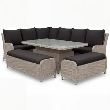 NOVA Avery Grande Left Hand Corner Sofa Lounge Dining Set - Rectangular Rise & Fall Table (Plus)