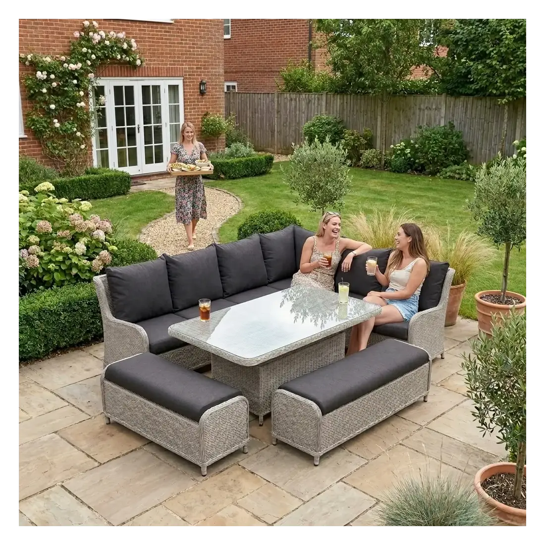 NOVA Avery Grande Right Hand Corner Sofa Lounge Dining Set - Rectangular Rise & Fall Table (Plus) NOVA Avery Grande Right Hand Corner Sofa Lounge Dining Set - Rectangular Rise & Fall Table (Plus)