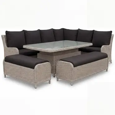NOVA Avery Grande Right Hand Corner Sofa Lounge Dining Set - Rectangular Rise & Fall Table (Plus)
