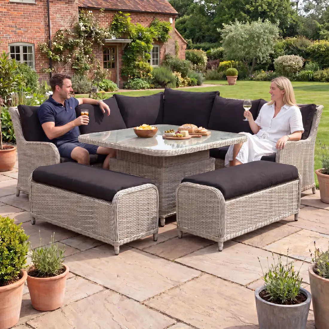 NOVA Avery Grande Curved Corner Sofa Lounge Dining Set - Square Rise & Fall Table (Plus) NOVA Avery Grande Curved Corner Sofa Lounge Dining Set - Square Rise & Fall Table (Plus)