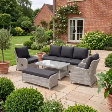 NOVA Avery Grande 3 Seater Reclining Sofa Lounge Dining Set - Rectangular Rise & Fall Table (Plus)