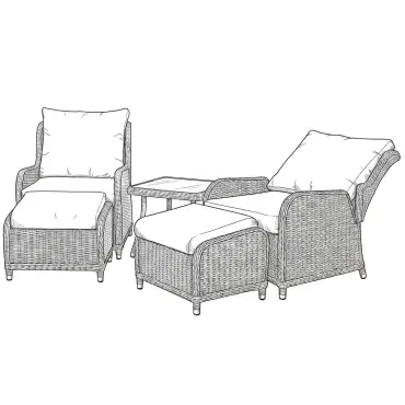 NOVA Avery Grande 5pc Reclining Lounging Set - Square Side Table