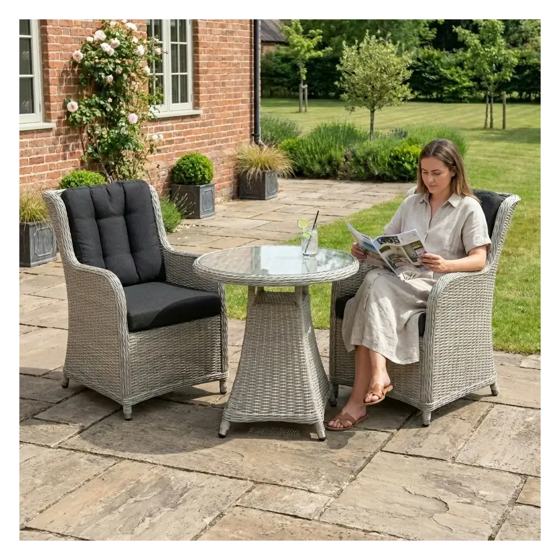 NOVA Avery 2 Seat Bistro Set - 0.75m Round Table (Clear Glass) NOVA Avery 2 Seat Bistro Set - 0.75m Round Table (Clear Glass)