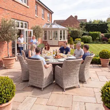 NOVA Avery 8 Seat Dining Set - 1.8m Round Table (Clear Glass)