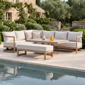 Malibu Rectangular Aluminium Corner Dining Set - Rising Table & Bench