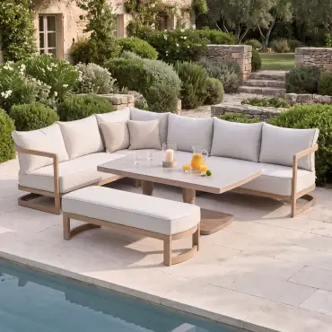 Malibu Rectangular Aluminium Corner Dining Set - Rising Table & Bench
